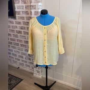 Late August Yellow Lattice Trim Blouse Sz XL